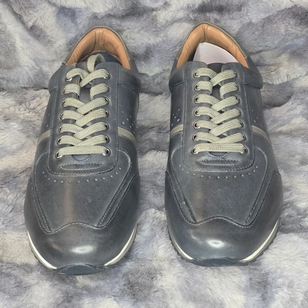 NWB‎ Thomas & Vine Fenway Wide Width Leather Sneakers Gray/Blue size 9.5